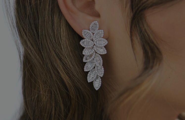 Crystal Floral Leaf Drop Earrings