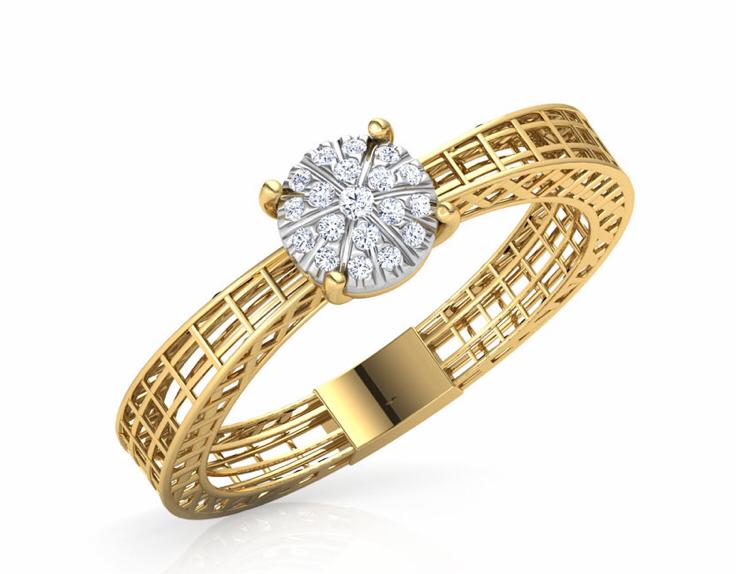 Gold Filigree Diamond Bangle Ring