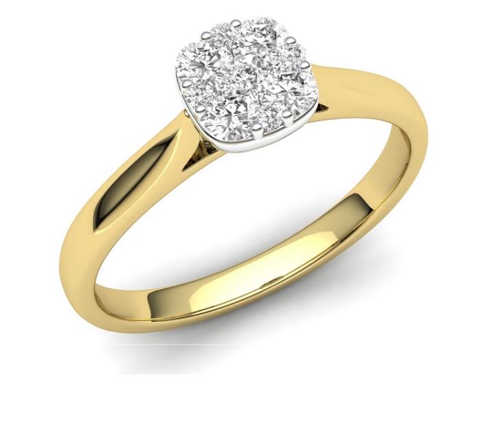 Yellow Gold Cluster Diamond Solitaire Ring