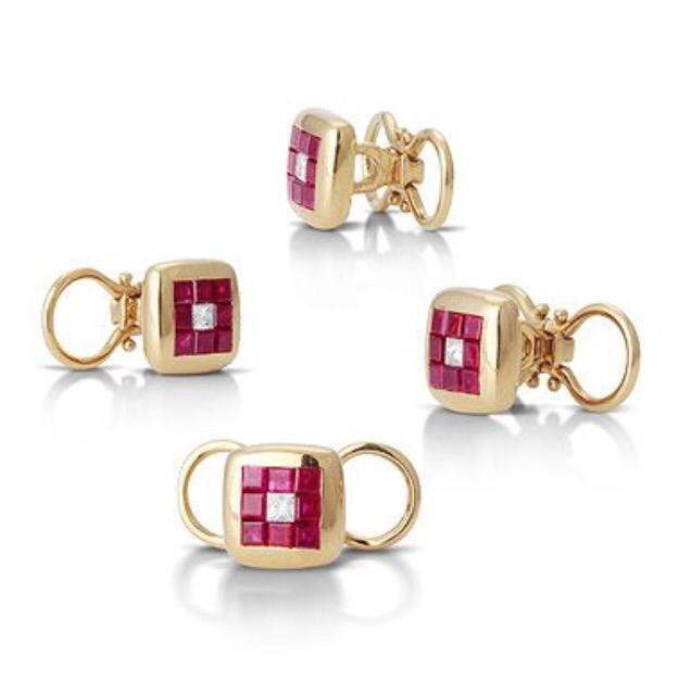 Ruby Mosaic Square Gold Cufflinks