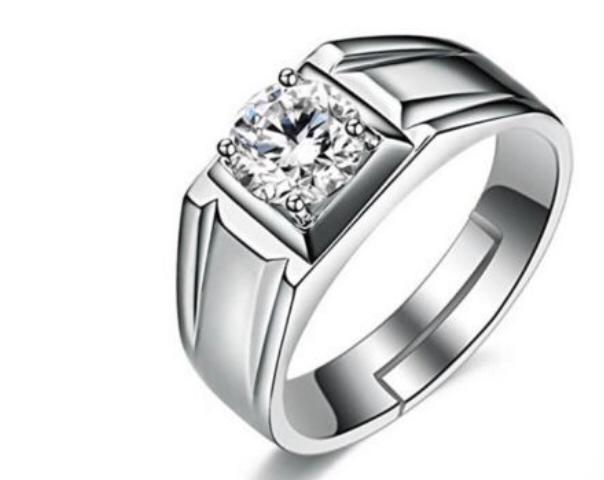 Men's White Gold Diamond Solitaire Ring - Round Cut