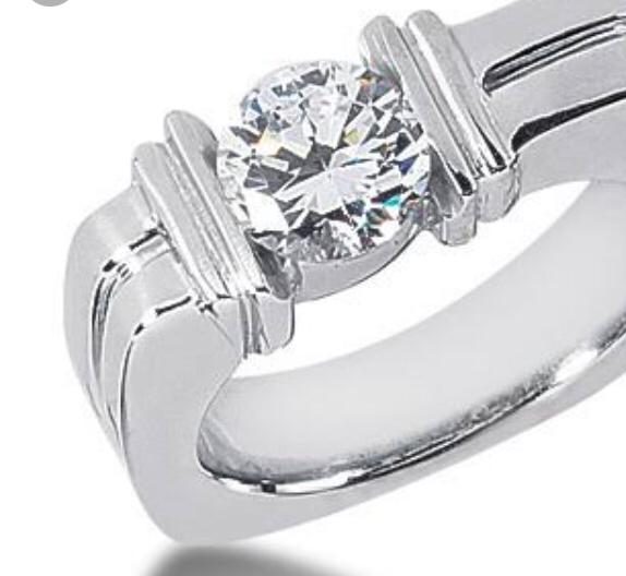 Men's White Gold Diamond Solitaire Ring - Round Cut