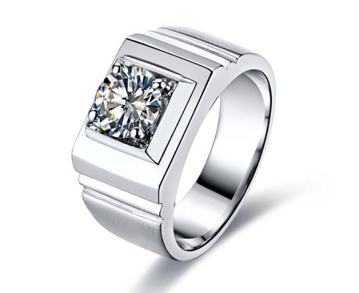 Men's Platinum Diamond Signet Ring - Square Setting