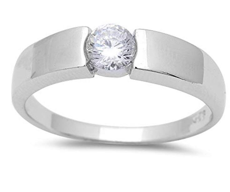 White Gold Tension Set Diamond Solitaire Ring for Men