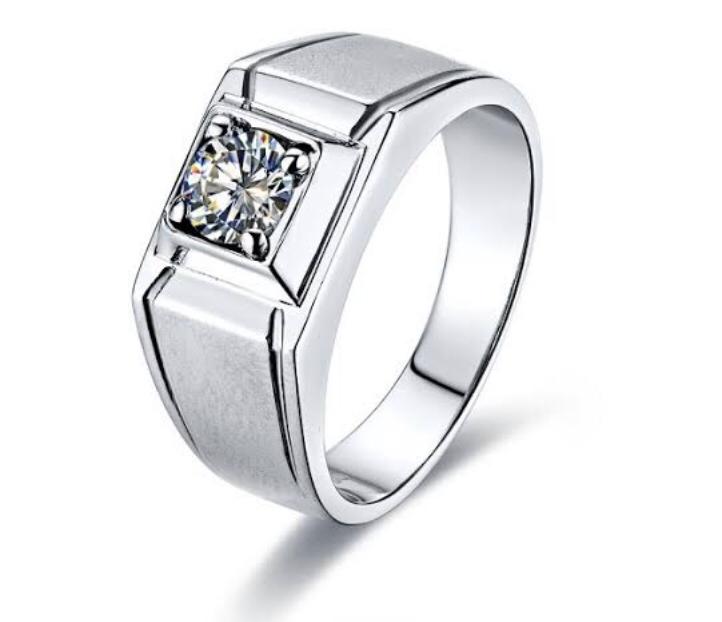 White Gold Geometric Diamond Solitaire Ring for Men