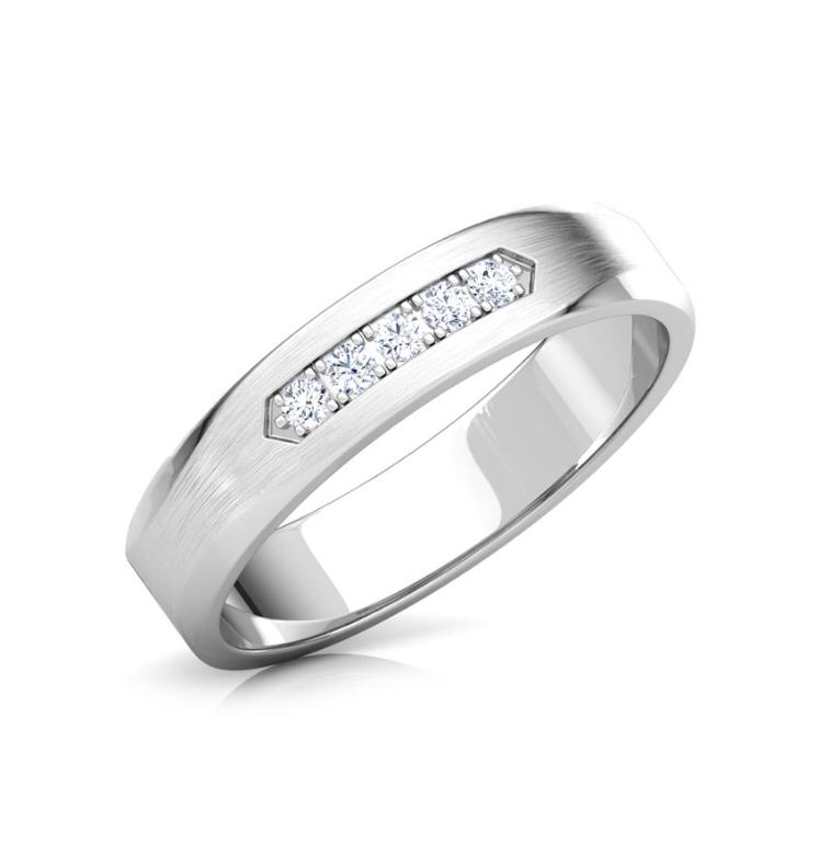 Men's Brushed White Gold Diamond Ring with Geometric Setting