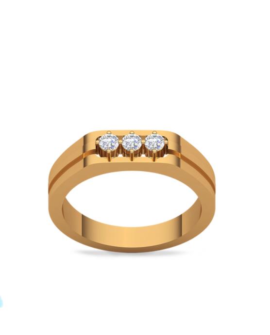 Men's Classic Gold Diamond Ring with Three Stone Setting