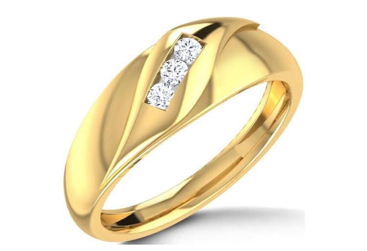 Men's Yellow Gold Diamond Ring with Channel Setting