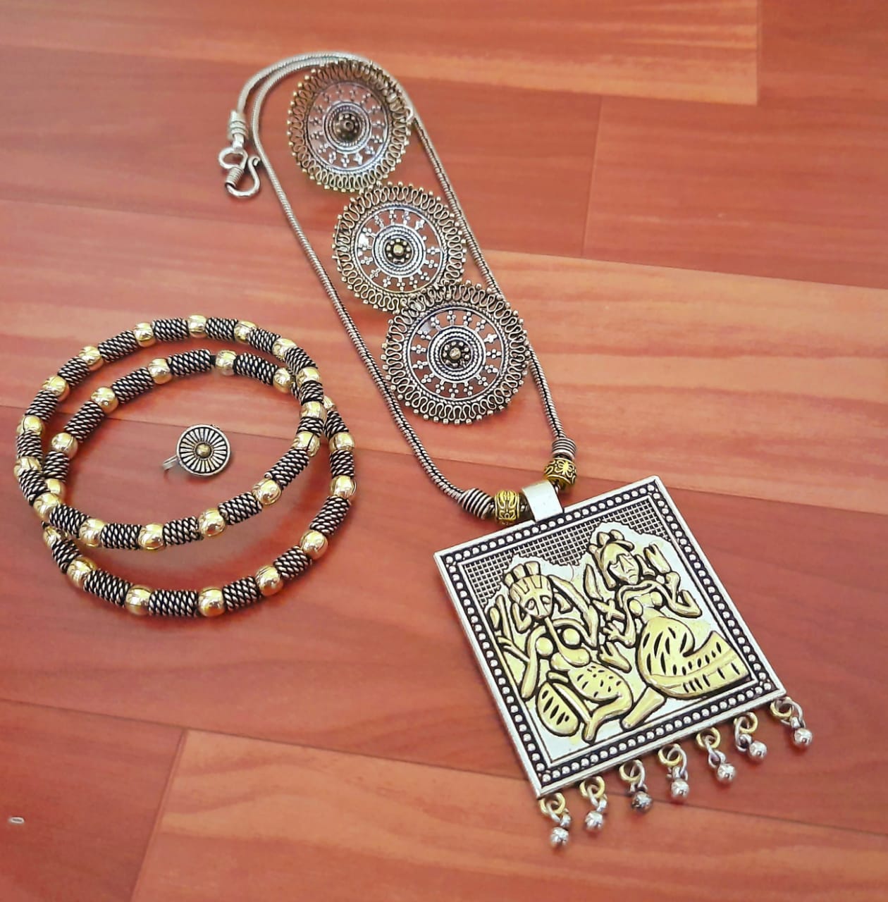 German Silver Deity Pendant Necklace with Beaded Chain