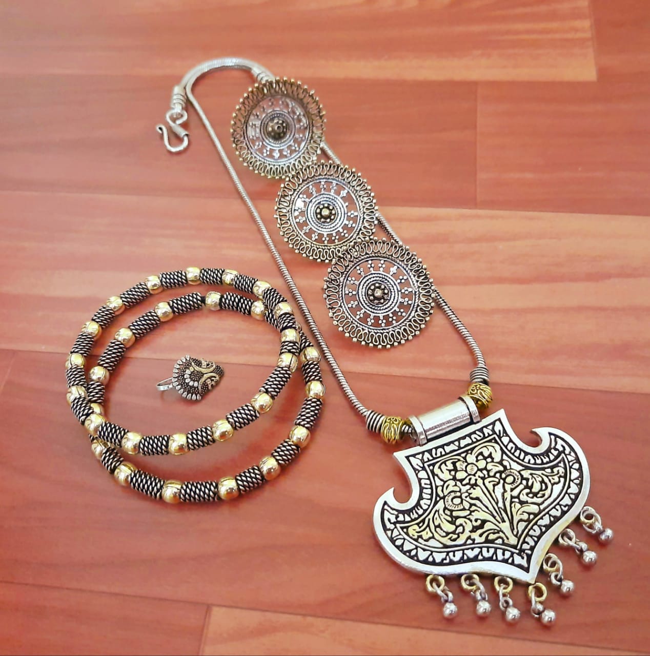 German Silver Heart Pendant Necklace Set