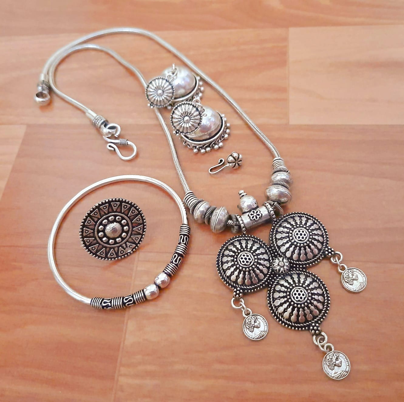 Antique Silver Coin Charm Jewelry Set