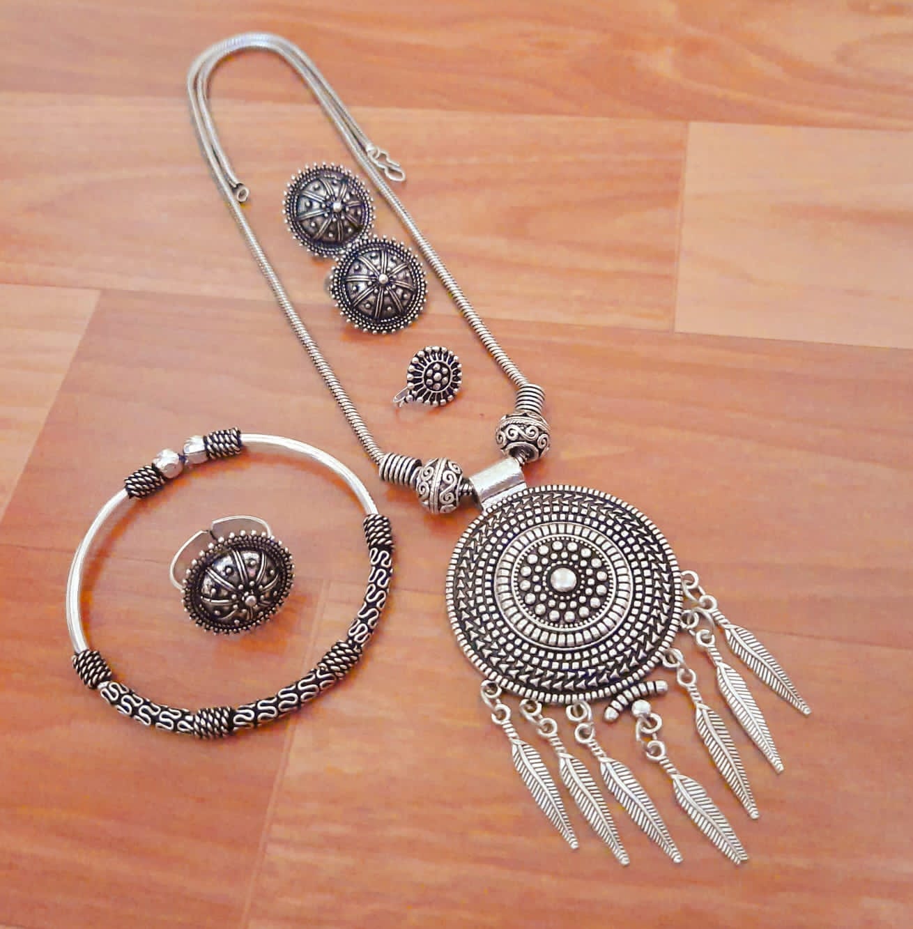 Silver Bohemian Dreamcatcher Jewelry Set