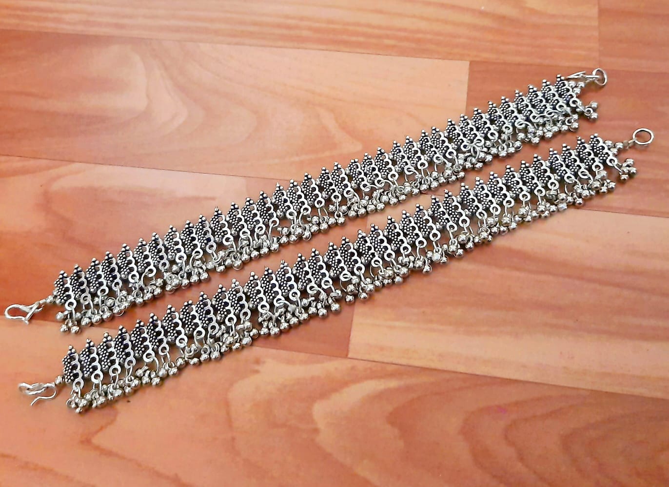Traditional Silver Anklets with Hanging Bells