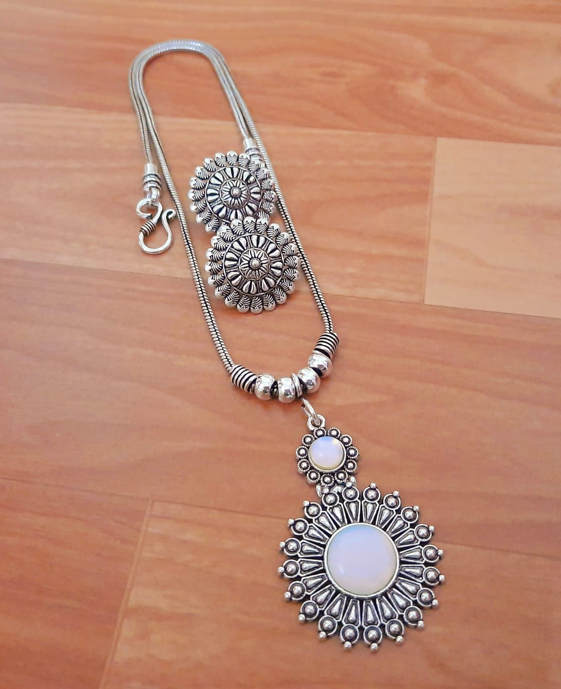Oxidized Silver Floral Pendant Necklace