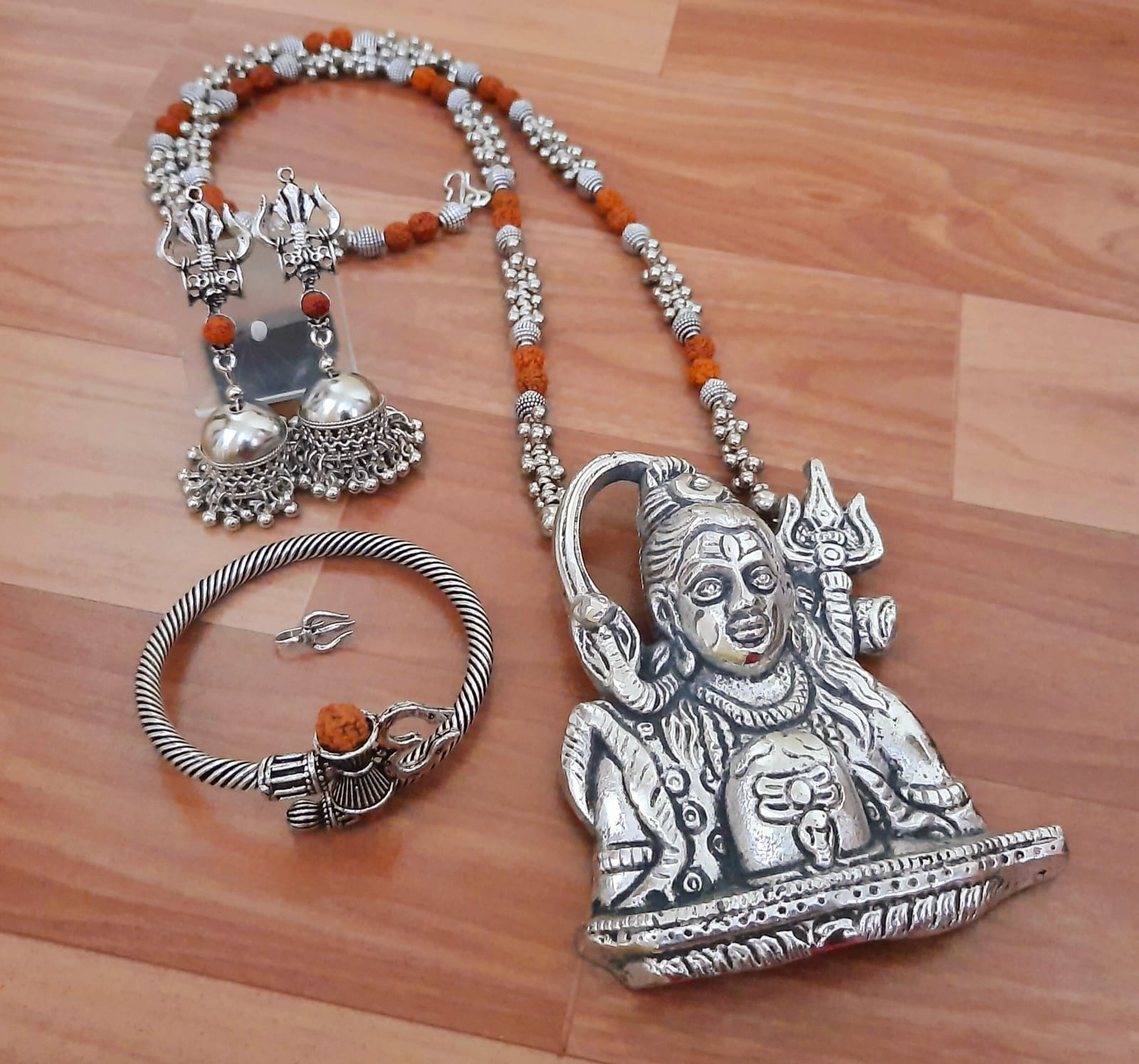 Divine Hanuman Temple Jewelry Set with Rudraksha Beads