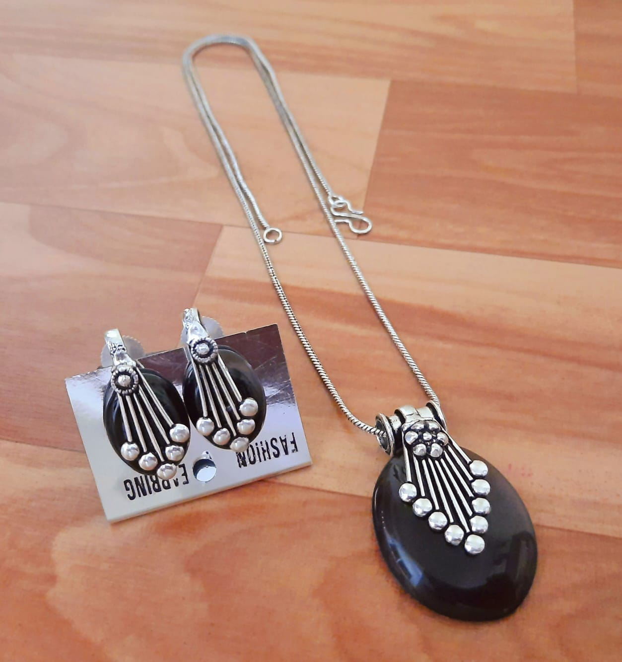 Ethnic Sterling Silver Gemstone Pendant Set with Earrings