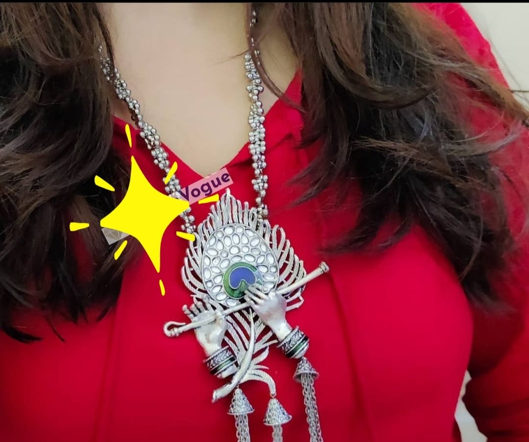 Traditional Silver Peacock Necklace Set with Earrings