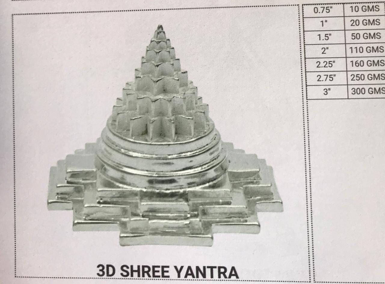 3D Shree Yantra - Sacred Geometric Silver Plated Pyramid