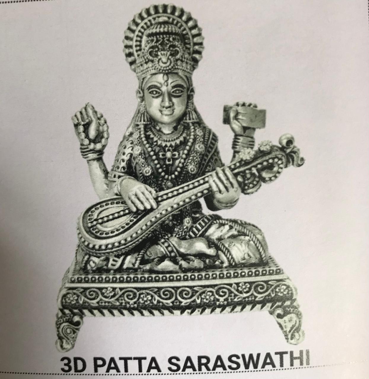 3D Patta Saraswathi - Silver Plated Musical Deity