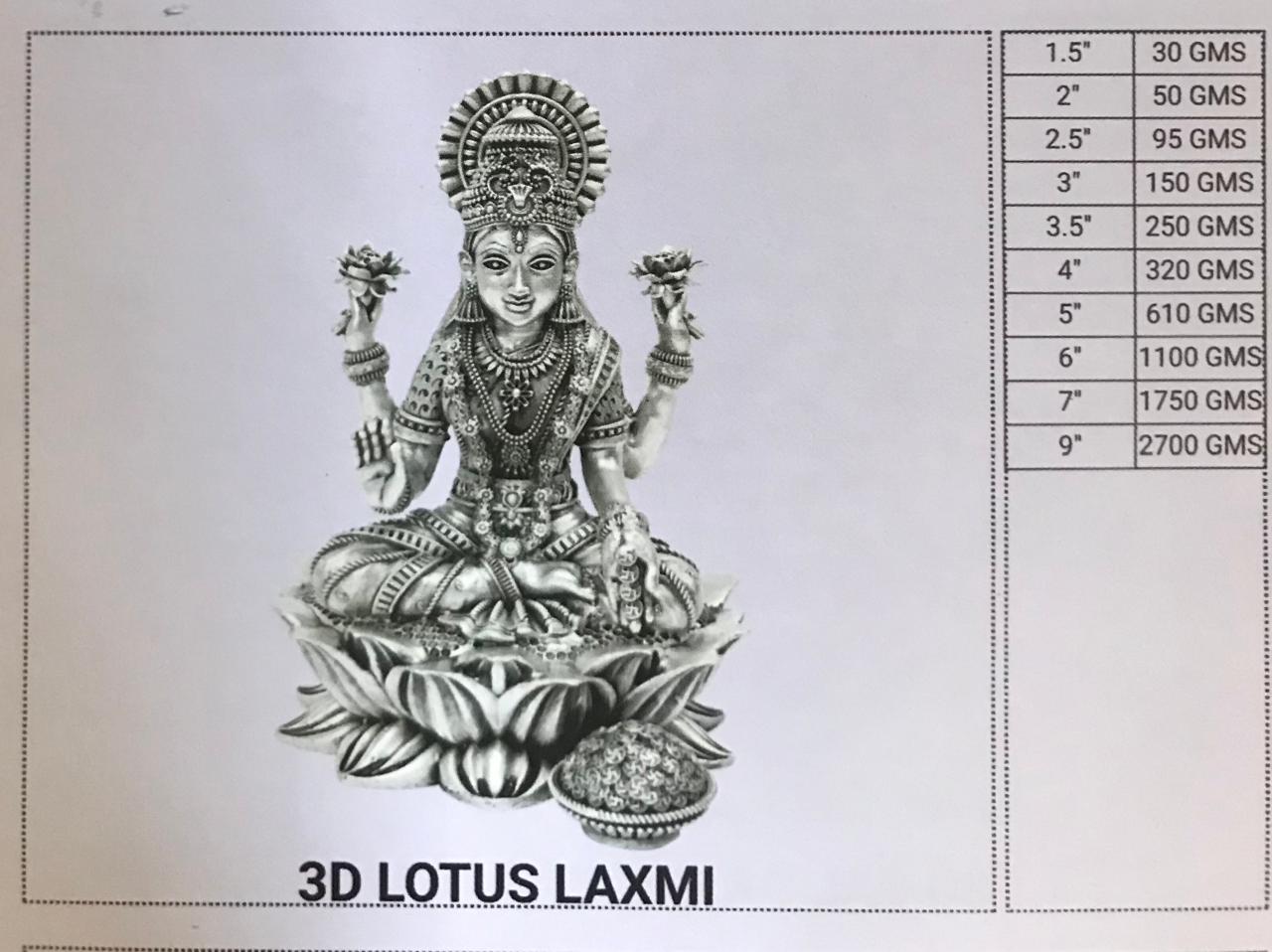 3D Lotus Laxmi - Silver Plated Wealth Goddess