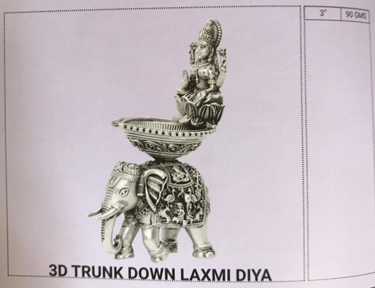 3D Trunk Down Laxmi Diya - Silver Plated Divine Oil Lamp