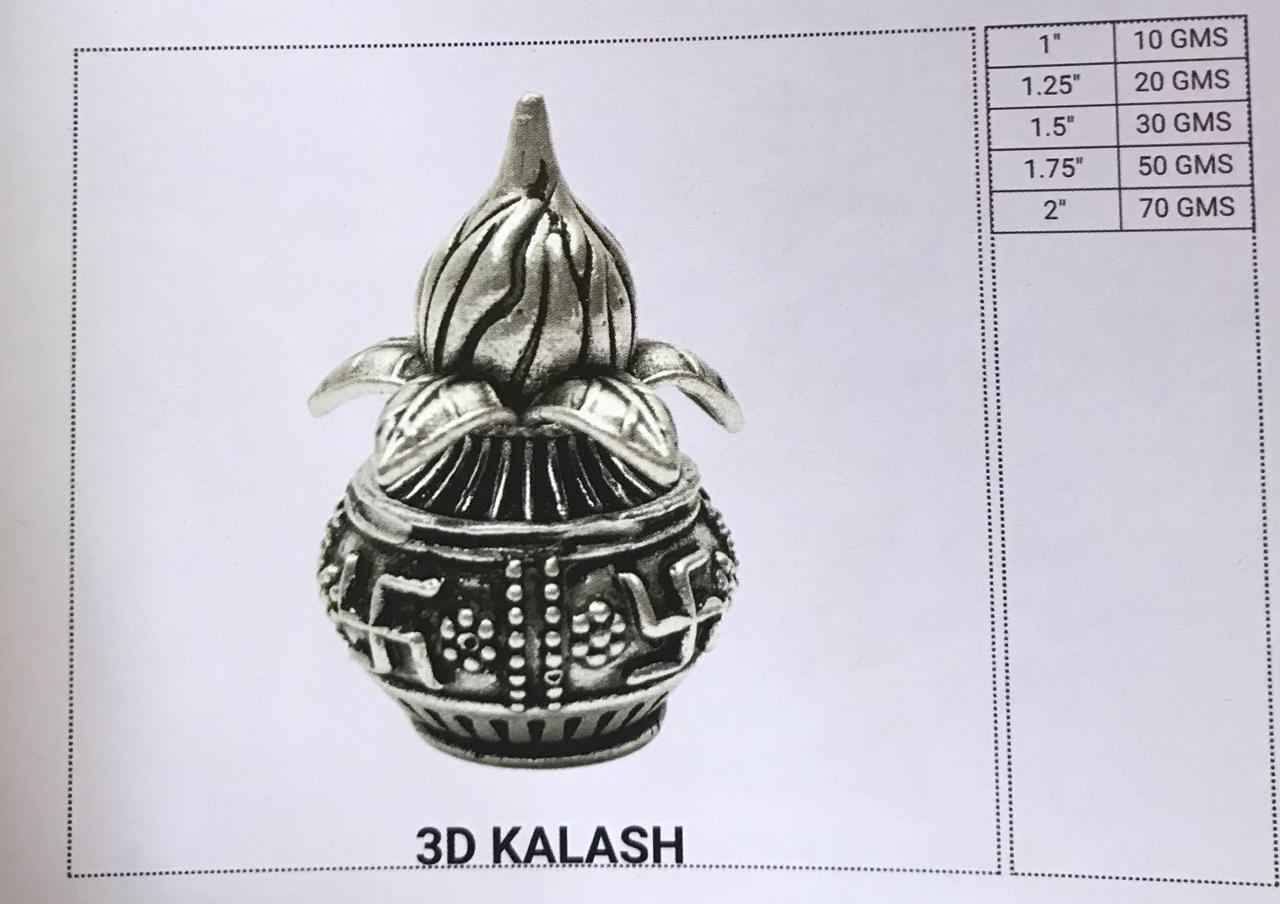 3D Kalash - Silver Plated Sacred Water Pot